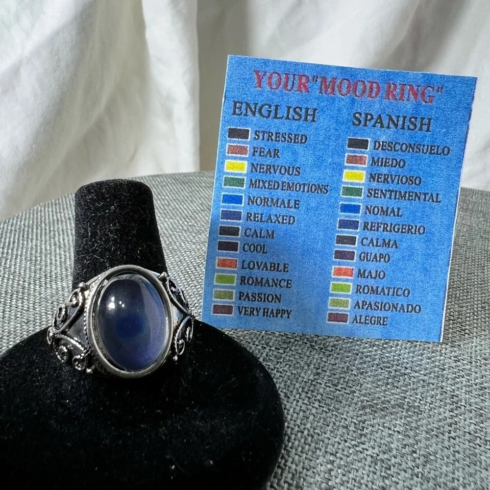 Fashion Jewelry Unisex Ring Mood Changing Stone On A 18K Antique S☑️